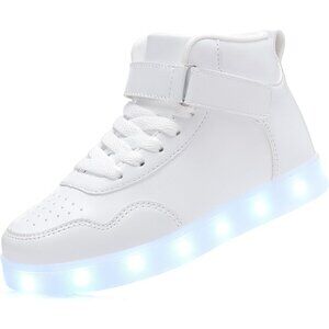 🆕Kids White LED Light Up Shoes High Top Cool USB Rechargeable Flashing Sneakers
